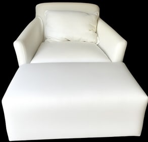 WHITE SLIPCOVERED  LOUNGE CHAIR W OTTOMAN 37"