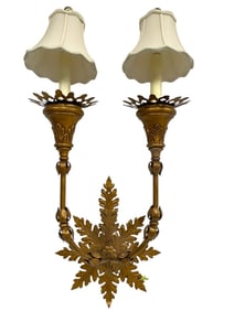 FRENCH-STYLE DOUBLE ARM WALL SCONCE W SHADES 39"