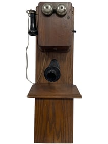 ANTIQUE KELLOGG & CO. OAK WALL TELEPHONE