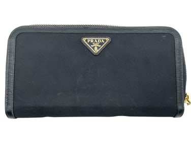 PRADA MILANO BLACK NYLON AND LEATHER WALLET