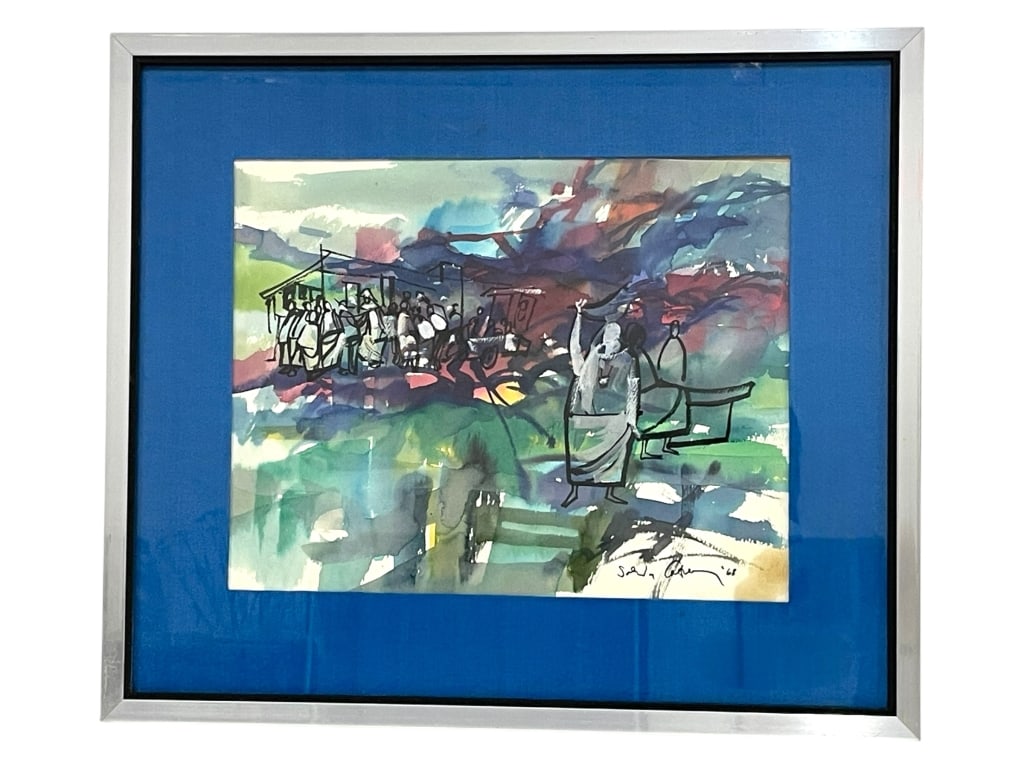 SIGNED ABSTRACT FIGURAL PAINTING 17.5" (1 of 4)