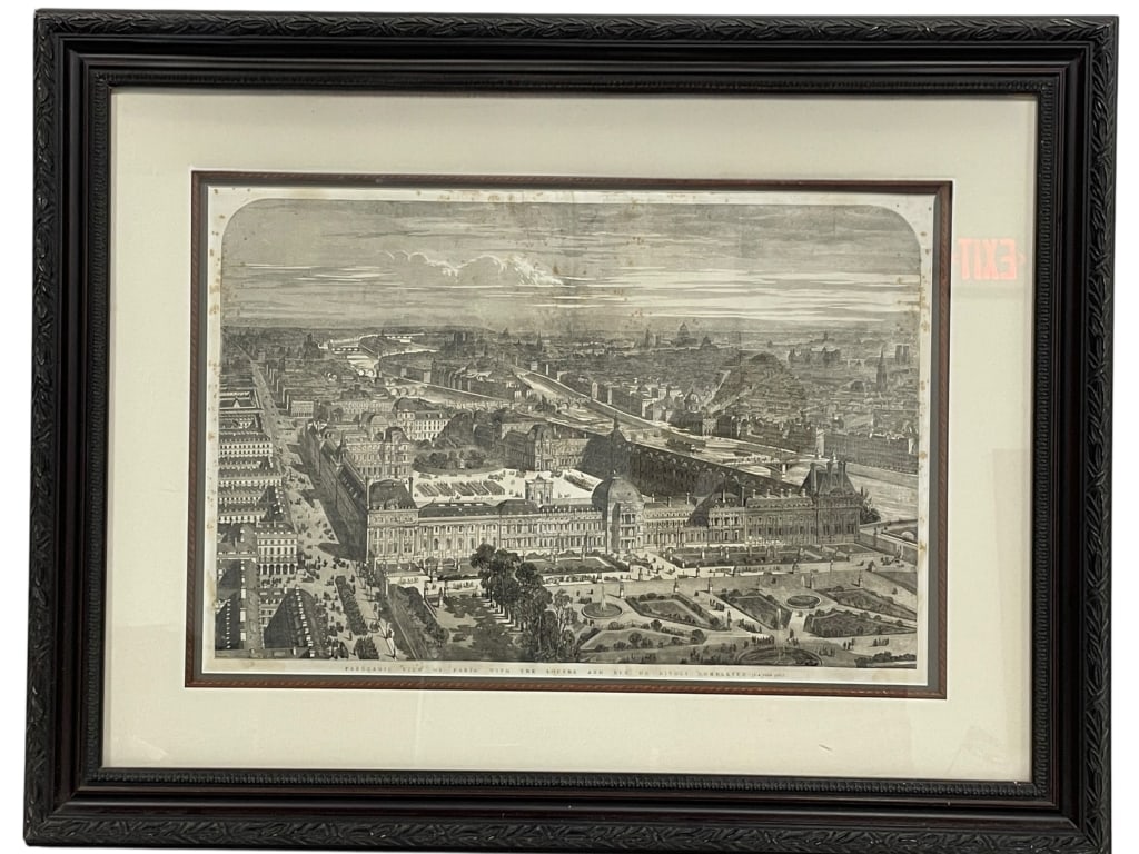 19C. ENGRAVING VIEW OF PARIS WITH THE LOUVRE 31" (1 of 4)