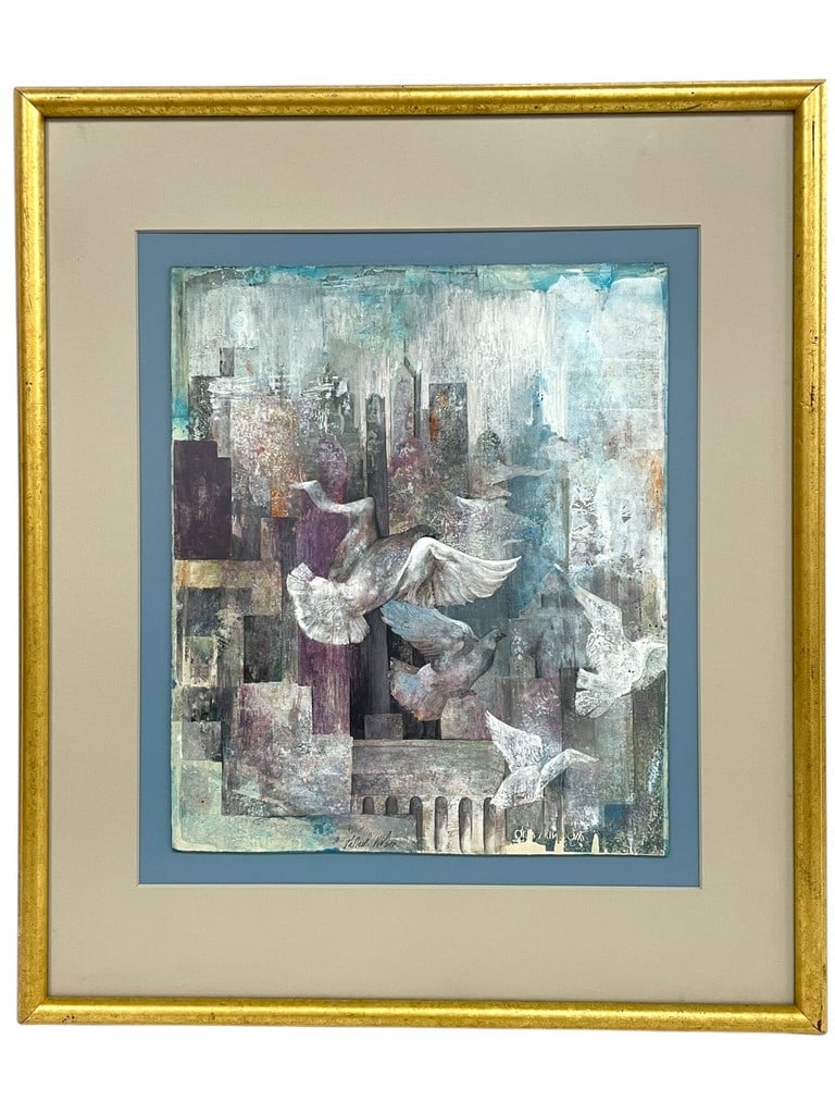 L. WILSON MIXED MEDIA EXPRESSIONIST ART 22.5: LANEIL WILSON MIXED MEDIA EXPRESSIONIST ART -22.5" X 19.5" APPROX TO FRAME -VERY GOOD PRE OWNED CONDITION -DP12825 By bidding on