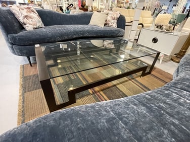 MODERN GREEK KEY STYLE GLASS COFFEE TABLE