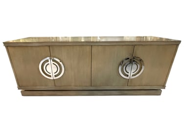 MODERN FOUR-DOOR CREDENZA WITH CHROME PULLS