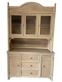 VINTAGE HENRY LINK WICKER HUTCH SIDEBOARD