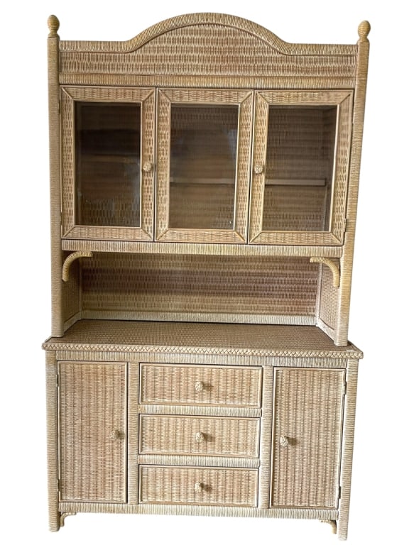 VINTAGE HENRY LINK WICKER HUTCH SIDEBOARD (1 of 8)