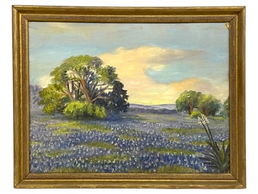 SIGNED LANDSCAPE PAINTING OF BLUEBONNET FIELD 25"