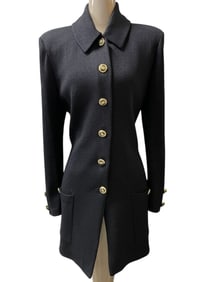 ST JOHN BASICS BLACK KNIT LONG JACKET SZ 12