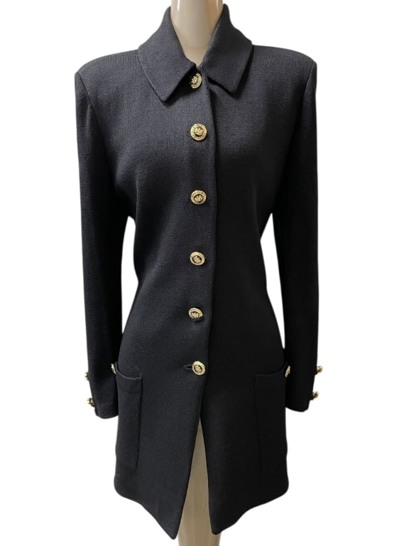 ST JOHN BASICS BLACK KNIT LONG JACKET SZ 12 (1 of 4)