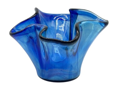 MURANO STYLE COBALT BLUE ART GLASS VASE 9"