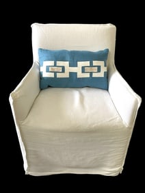WHITE SLIPCOVERED ARMCHAIR W PILLOW