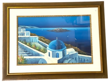 COLORFUL GREEK ISLAND SEASCAPE PAINTING 50"