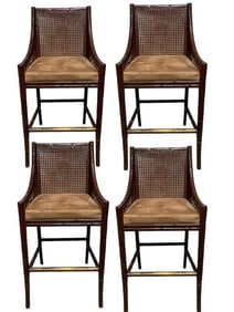 SET OF 4 FAUX BAMBOO RATTAN CANE BACK BAR STOOLS