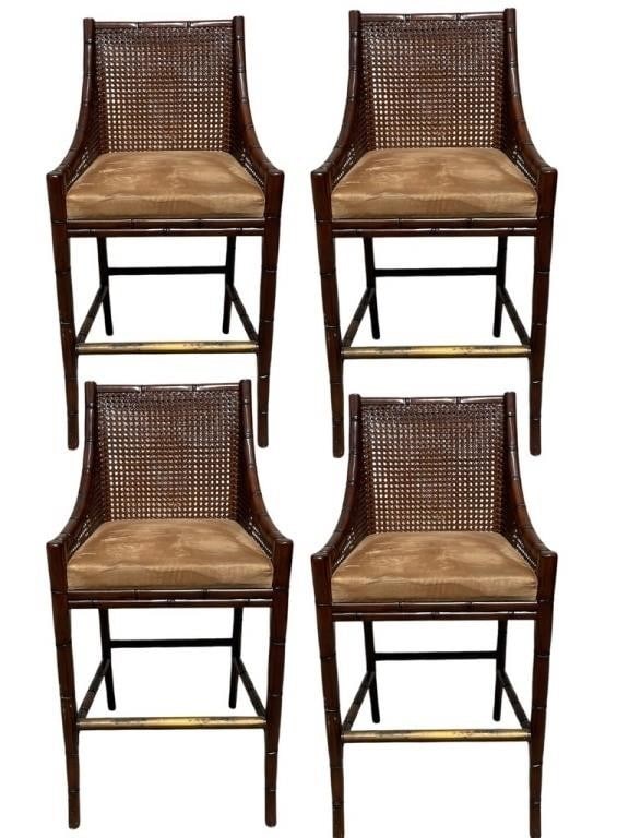 SET OF 4 FAUX BAMBOO RATTAN CANE BACK BAR STOOLS (1 of 6)