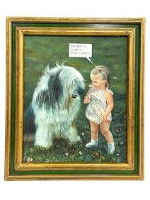PAINTING OF A GIRL AND DOG 28"