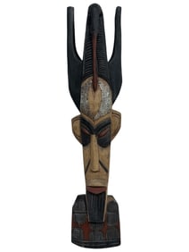 LARGE AFRICAN TRIBAL MASK WITH METAL INLAY 38"