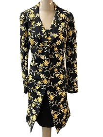 BLACK EMBROIDERED FLORAL LONG COAT