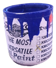 RAY GROSS BLUE HARLEY CAN PORCELAIN SCULPTURE