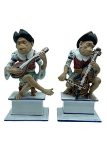 ITALIAN MAJOLICA POTTERY MUSICAL MONKEYS 16" PAIR