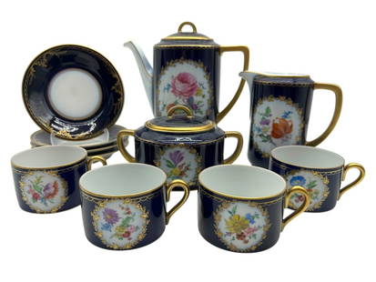 HAND-PAINTED EPIAG CZECHOSLOVAKIA TEA SET: HAND-PAINTED EPIAG CZECHOSLOVAKIA TEA SET -VERY GOOD PRE-OWNED CONDITION -FOUR (4) TEA CUPS, APPROX 3" -FOUR (4) TEA SAUCERS, APPROX 5.5" -TEA POT, APPROX 8" -SUGAR CUBE POT, APPROX 3.5"x6" -CREAMER,