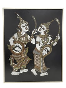 THAI TRADITIONAL DANCERS TEXTILE ART 20.5"