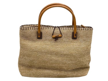 CEE KLEIN WOVEN STRAW HANDBAG WITH WOODEN HANDLES