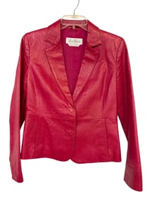MAX MARA RED EMBOSSED LEATHER BLAZER