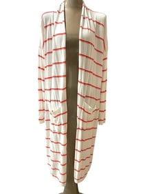 CABI RED AND WHITE STRIPED LONG CARDIGAN
