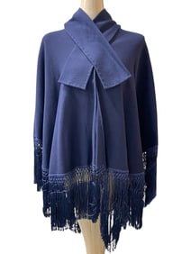 CHRISTIAN ALTA MODA NAVY BLUE WRAP SHAWL W TASSELS