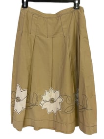 MERONA BEIGE A-LINE SKIRT WITH FLORAL EMBROIDERY