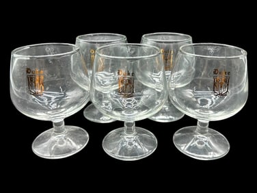 SET OF  5 SMALL DUKE UNIVERITY BRANDY SNIFTERS 4"