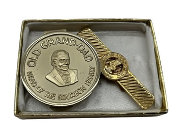 OLD GRAND-DAD COLLECTIBLE PENDANT AND TIE-CLIP