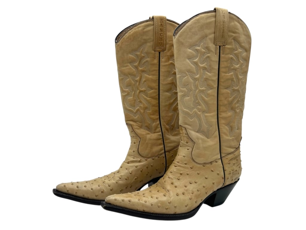 RANCHO OSTRICH SKIN LEATHER COWBOY BOOTS 25.5 EE (1 of 5)