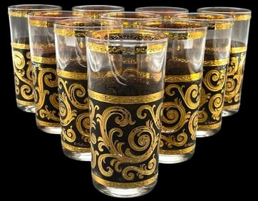 SET OF 10 MID CENTURY BAROQUE HIGHBALL GLASSES