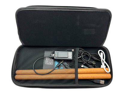 AEROBAND ELECTRIC AIR DRUM SET WITH CARRYING CASE: AEROBAND ELECTRIC AIR DRUM SET WITH CARRYING CASE_x005F -VERY GOOD PRE-OWNED CONDITION_x005F -APPROX 13"_x005F -INCLUDES TWO DRUM STICKS, TWO FOOT SENSORS, MULTIPLE CABLES, AND ACCESSORIES. PORTABLE A