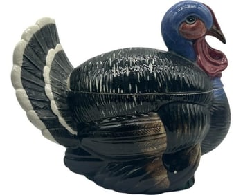 HAND-PAINTED ITALIAN CERAMIC TURKEY TUREEN 10"
