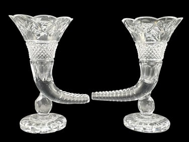 PAIR OF CUT CRYSTAL CORNUCOPIA-FORM VASES