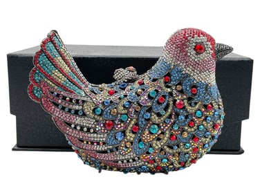 KATE LANDRY CRYSTAL-ENCRUSTED BIRD CLUTCH HANDBAG