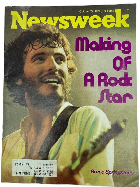 1975 BRUCE SPRINGSTEEN NEWSWEEK MAGAZINE: NEWSWEEK MAGAZINE, OCTOBER 27, 1975, FEATURING BRUCE SPRINGSTEEN ON THE COVER WITH THE HEADLINE "MAKING OF A ROCK STAR." THIS ISSUE CAPTURED SPRINGSTEEN AT THE HEIGHT OF HIS RISING FAME IN THE MID-197
