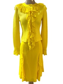 ST. JOHN YELLOW TWO-PIECE SUIT W/ RUFFLES