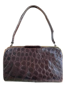 BROWN ALLIGATOR-EMBOSSED LEATHER HANDBAG