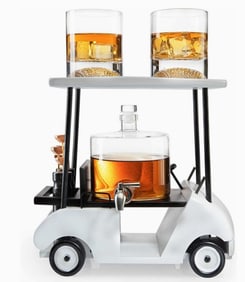 NEW IN BOX  GOLF CART DECANTER SET