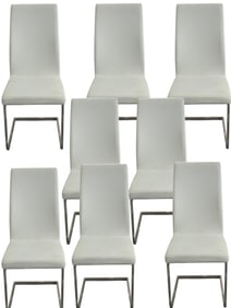SET OF 8 MODERN WHITE CANTILEVER DINING CHAIRS
