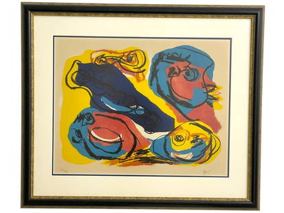 KAREL APPELTETES TOMBEES SIGNED LITHO PRINT 36": KAREL APPEL"TETES TOMBEES" SIGNED & NUMBERED LITHOGRAPH | VIBRANT AND EXPRESSIVE, THIS LITHOGRAPH BY INTERNATIONALLY ACCLAIMED COBRA ARTIST KAREL APPEL IS TITLED "TÊTES TOMBÉES". THE COMPOSITION FEA