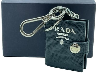 PRADA BLACK SAFFIANO LEATHER MINI KEY HOLDER CHARM