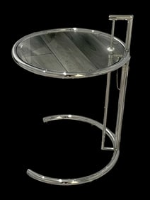 EILEEN GRAY STYLE CHROME AND GLASS SIDE TABLE