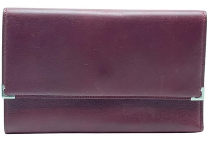 CARTIER BORDEAUX LEATHER WALLET W/ SILVER