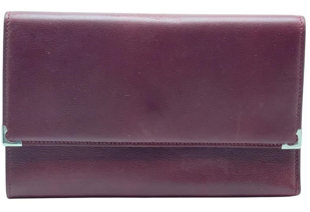 CARTIER BORDEAUX LEATHER WALLET W/ SILVER (1 of 11)