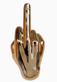 BRONZE MIDDLE FINGER HAND WALL MOUNTED SCULPTURE